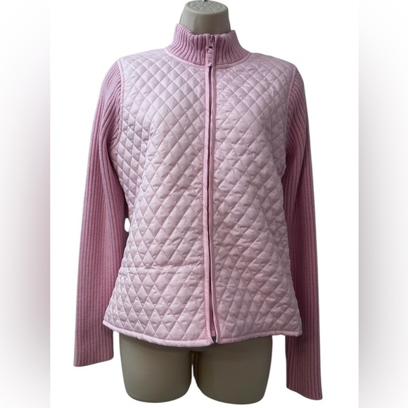 For Cynthia Petite Medium Women’s Pink Quilted Knit Jacket Full Zip - Picture 1 of 10